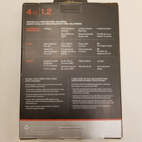 NIB Rocketfish 4ft 1080p+ 4Kx2K UltraHD HDMI High Speed 18Gbps Cable Black - Picture 3 of 11